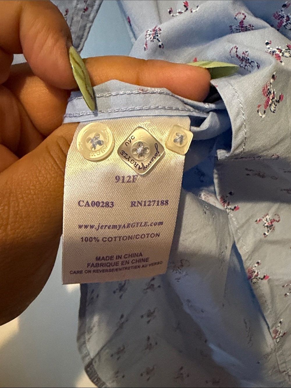 Men's Light Blue Printed Button-Down Shirt - Picture 9 of 10